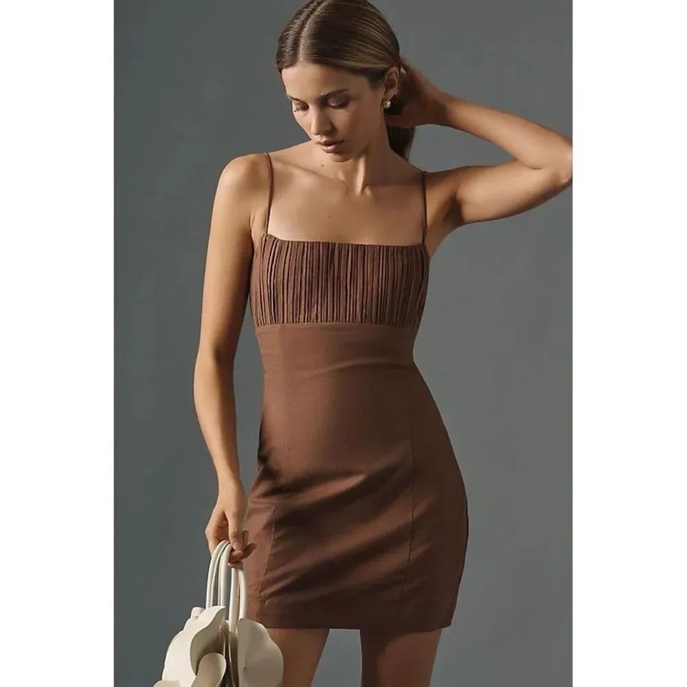 Anthropologie Maeve Mini Brown Linen Dress Size 4